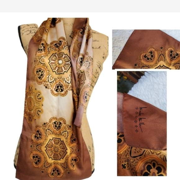 Nicole Miller Golden silk scarf‎ - Picture 1 of 8
